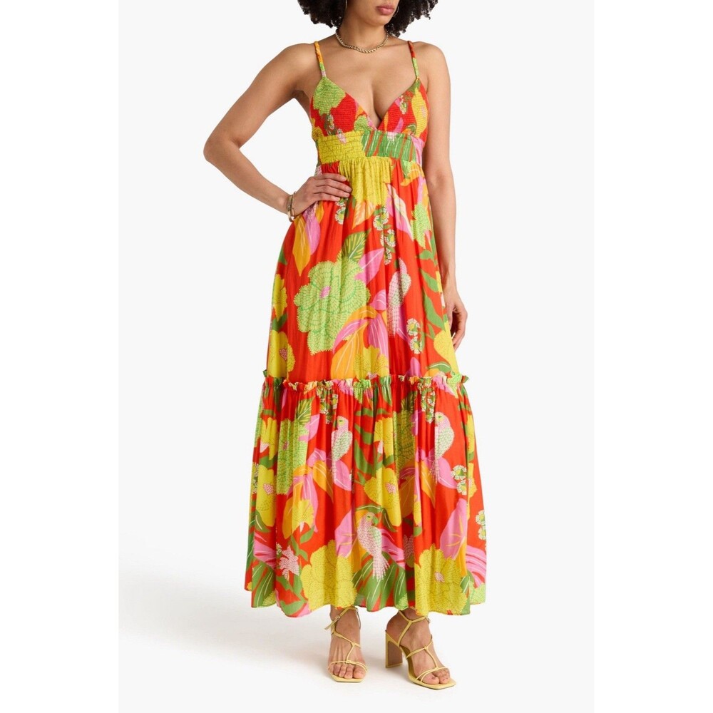 Farm Rio Tiered Bright Floral Cotton Maxi Dress NWOT - Picture 5 of 5
